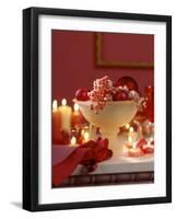 Glass Bowl of Berries & Xmas Baubles as Table Decoration-Luzia Ellert-Framed Photographic Print