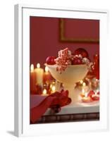 Glass Bowl of Berries & Xmas Baubles as Table Decoration-Luzia Ellert-Framed Photographic Print