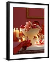 Glass Bowl of Berries & Xmas Baubles as Table Decoration-Luzia Ellert-Framed Photographic Print