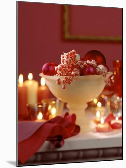 Glass Bowl of Berries & Xmas Baubles as Table Decoration-Luzia Ellert-Mounted Photographic Print