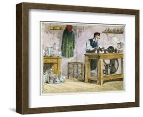 Glass Cutter Decorating Table Ware on a Carborundum Wheel, 1867-null-Framed Giclee Print