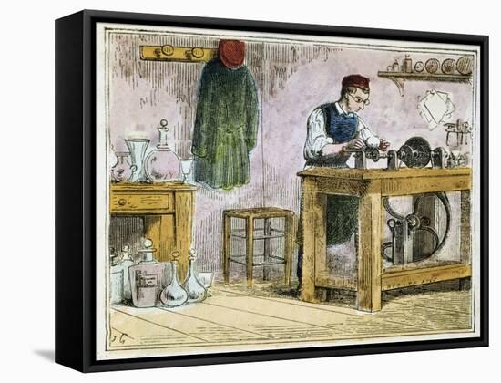 Glass Cutter Decorating Table Ware on a Carborundum Wheel, 1867-null-Framed Stretched Canvas