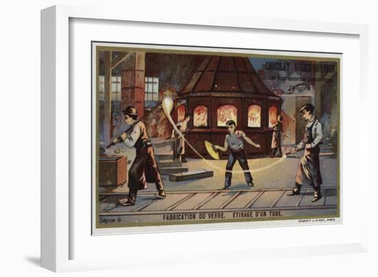 Glass Manufacturing. Drawing Out a Tube-null-Framed Giclee Print