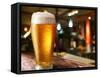 Glass of Light Beer on a Dark Pub.-Volff-Framed Stretched Canvas