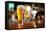 Glass of Light Beer on a Dark Pub.-Volff-Framed Stretched Canvas