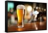 Glass of Light Beer on a Dark Pub.-Volff-Framed Stretched Canvas