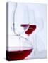 Glass of Red Wine, Carafe and Empty Wine Glasses-null-Stretched Canvas