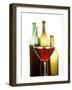 Glass of Red Wine in Front of Three Wine Bottles-Joerg Lehmann-Framed Photographic Print