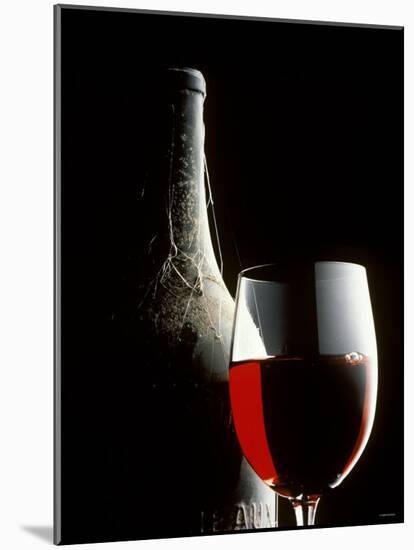 Glass of Red Wine with Aged Bottle, Cobwebs-Bodo A^ Schieren-Mounted Photographic Print