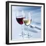 Glass of White Wine and Glass of Red Wine Beside Place-Setting-Alexander Feig-Framed Photographic Print