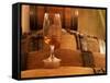 Glass of White Wine on Bung Hole Stopper, Wine Cellar of Jo Pithon, Loire Valley, France-Per Karlsson-Framed Stretched Canvas