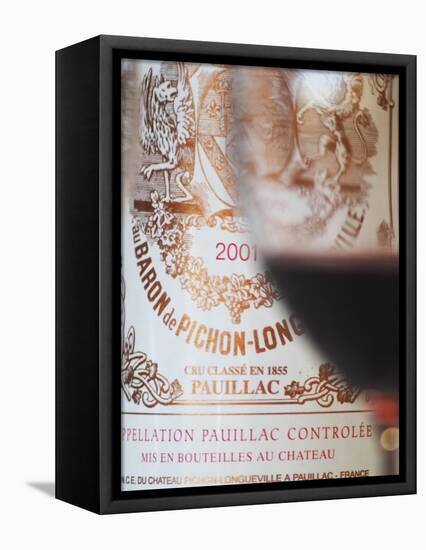 Glass of Wine, Chateau Baron Pichon Longueville, Pauillac, Medoc, Bordeaux, France-Per Karlsson-Framed Stretched Canvas