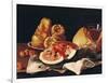 Glass of Wine, Watermelon and Bread-Luis Egidio Melendez-Framed Giclee Print