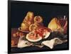 Glass of Wine, Watermelon and Bread-Luis Egidio Melendez-Framed Giclee Print