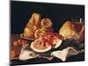 Glass of Wine, Watermelon and Bread-Luis Egidio Melendez-Mounted Giclee Print