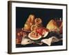 Glass of Wine, Watermelon and Bread-Luis Egidio Melendez-Framed Giclee Print