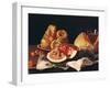 Glass of Wine, Watermelon and Bread-Luis Egidio Melendez-Framed Giclee Print