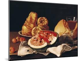 Glass of Wine, Watermelon and Bread-Luis Egidio Melendez-Mounted Giclee Print