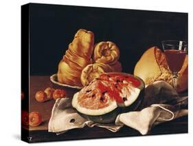 Glass of Wine, Watermelon and Bread-Luis Egidio Melendez-Stretched Canvas