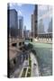 Glass Towers Along the Chicago River, Chicago, Illinois, United States of America, North America-Amanda Hall-Stretched Canvas