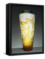 Glass Vase with Blue Mouth Decorated with Orange Dragonflies and Aquatic Plants-Emile Galle-Framed Stretched Canvas