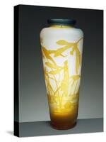 Glass Vase with Blue Mouth Decorated with Orange Dragonflies and Aquatic Plants-Emile Galle-Stretched Canvas