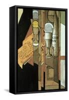 Glasses, a Newspaper and a Bottle of Wine-Juan Gris-Framed Stretched Canvas