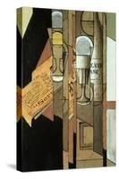 Glasses, a Newspaper and a Bottle of Wine-Juan Gris-Stretched Canvas