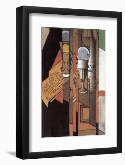 Glasses, Newspaper, and Bottle of Wine-Juan Gris-Framed Giclee Print