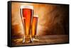 Glasses of Beer on Wooden Table-Jag_cz-Framed Stretched Canvas