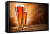 Glasses of Beer on Wooden Table-Jag_cz-Framed Stretched Canvas