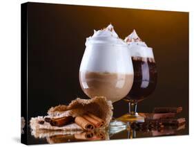 Glasses Of Coffee Cocktail On Brown Background-Yastremska-Stretched Canvas