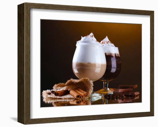 Glasses Of Coffee Cocktail On Brown Background-Yastremska-Framed Photographic Print