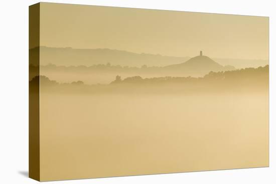 Glastonbury Tor and surrounding hills rising above early morning mist, Glastonbury, Somerset-Stuart Black-Stretched Canvas