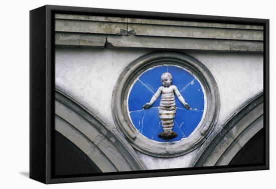 Glazed Ceramic Tondo with Putto-Andrea Della Robbia-Framed Stretched Canvas