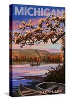 Glen Lake, Michigan - Lake Scene at Dusk-Lantern Press-Stretched Canvas