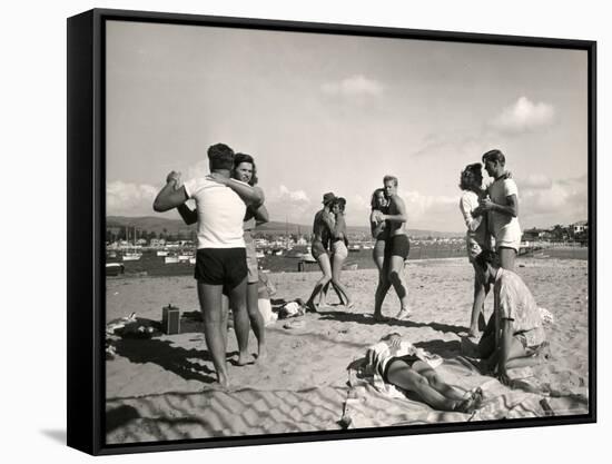 Glendale Junior College Students Dancing to Music From a Portable Radio on Balboa Beach-Peter Stackpole-Framed Stretched Canvas