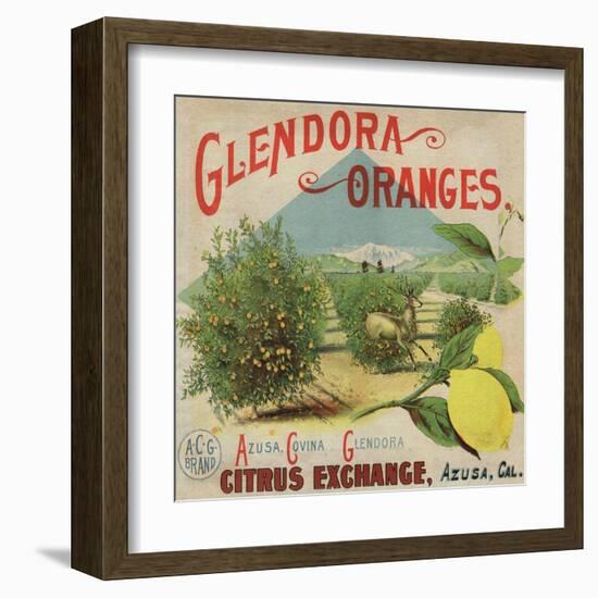 Glendora Oranges Brand - Azusa, California - Citrus Crate Label-Lantern Press-Framed Art Print