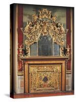 Glimpse of Nuptial Chamber with Fireplace with Carved and Gilded Fire-Guard and Mirror-Antonio Vernieri-Stretched Canvas
