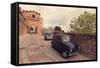 Glimpse of Spello with Vintage Cars in the Foreground, Spello, Perugia District, Umbria, Italy-ClickAlps-Framed Stretched Canvas