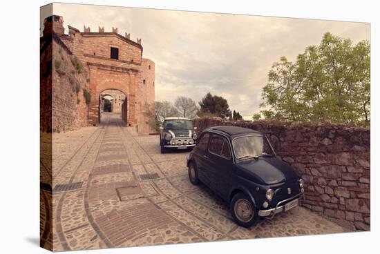 Glimpse of Spello with Vintage Cars in the Foreground, Spello, Perugia District, Umbria, Italy-ClickAlps-Stretched Canvas