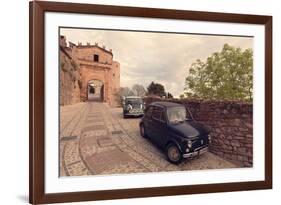 Glimpse of Spello with Vintage Cars in the Foreground, Spello, Perugia District, Umbria, Italy-ClickAlps-Framed Photographic Print