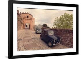 Glimpse of Spello with Vintage Cars in the Foreground, Spello, Perugia District, Umbria, Italy-ClickAlps-Framed Photographic Print