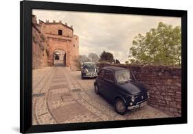 Glimpse of Spello with Vintage Cars in the Foreground, Spello, Perugia District, Umbria, Italy-ClickAlps-Framed Photographic Print