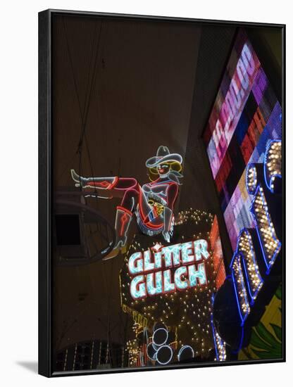 Glitter Gulch, Fremont Street, the Older Part of Las Vegas at Night, Las Vegas, Nevada, USA-Robert Harding-Framed Photographic Print