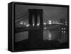 Glittering Night View of the Brooklyn Bridge Spanning the Glassy Waters of the East River-Andreas Feininger-Framed Stretched Canvas