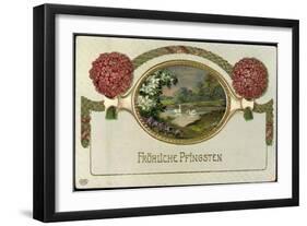 Glitzer Präge Glückwunsch Pfingsten, Teich, Schwäne-null-Framed Giclee Print