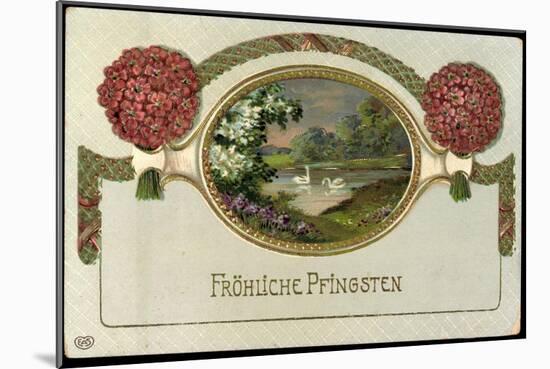 Glitzer Präge Glückwunsch Pfingsten, Teich, Schwäne-null-Mounted Giclee Print
