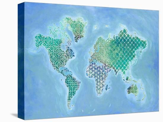 Global Patterned World Map-Arnie Fisk-Stretched Canvas