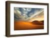 Global Warming Concept. Lonely Sand Dunes under Dramatic Evening Sunset Sky at Drought Desert Lands-Perfect Lazybones-Framed Photographic Print